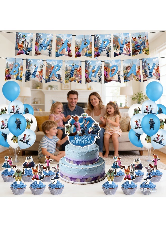 64 PCS Birthday Party Decorations Set - 15 Birthday Banner, 25 Cupcake Sockets, 18 Balloons, 6 Hanging Swirls - JungleThemed Game Celebration - Image 3